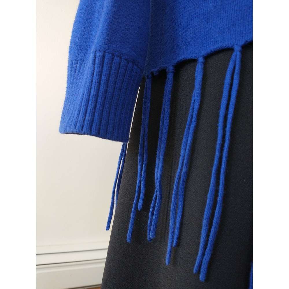 Michael Kors Cobalt Blue Cowl Neck Fringe Hem Sweater XL Cotton Blend